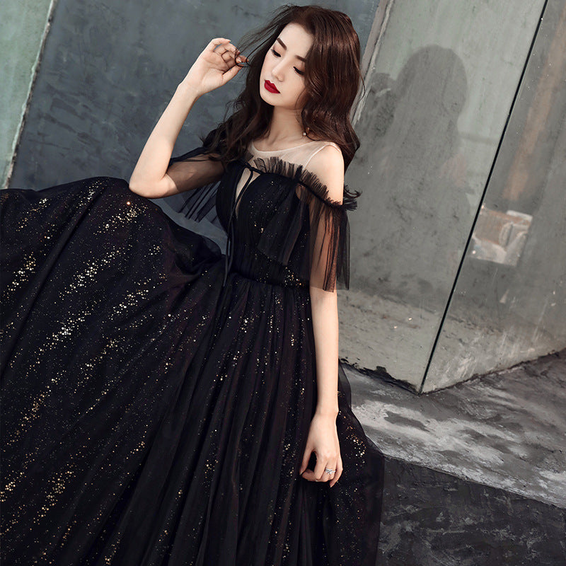 Ladies Banquet Black Long Evening Dress