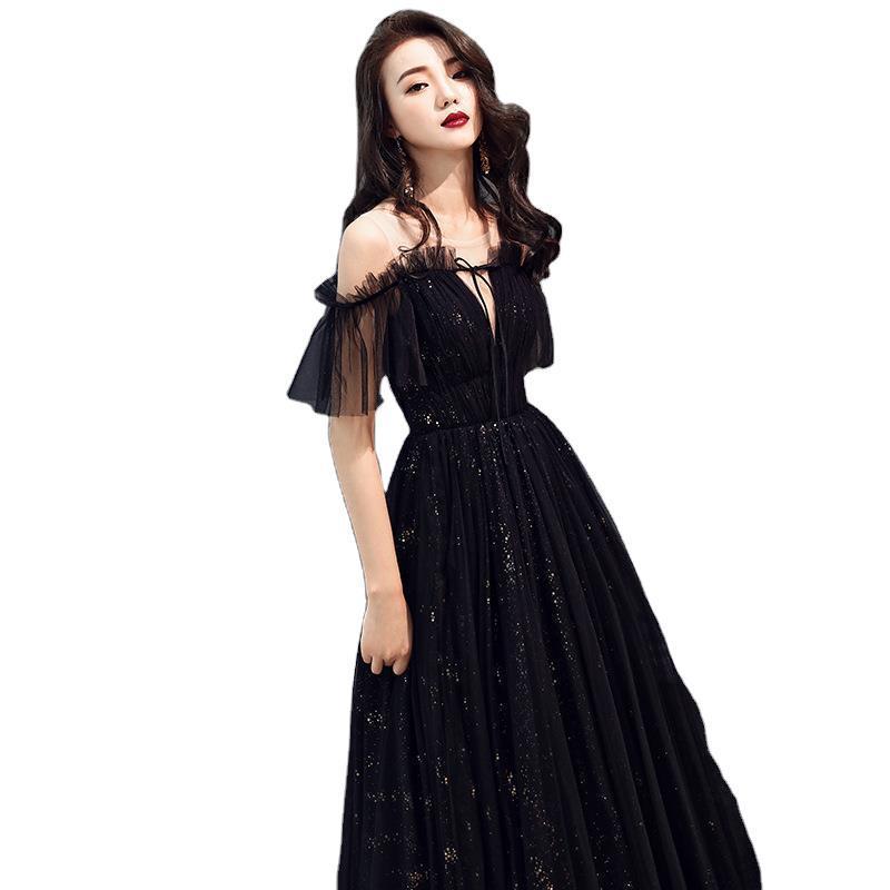 Ladies Banquet Black Long Evening Dress