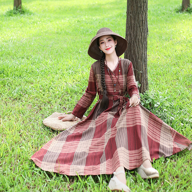 Fashion Plus size Cotton And Linen Mid-length Dress Loose And Thin Long Skirt