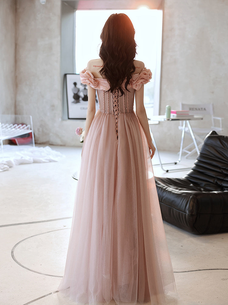 One Shoulder Evening Dress Pink Noble Dress