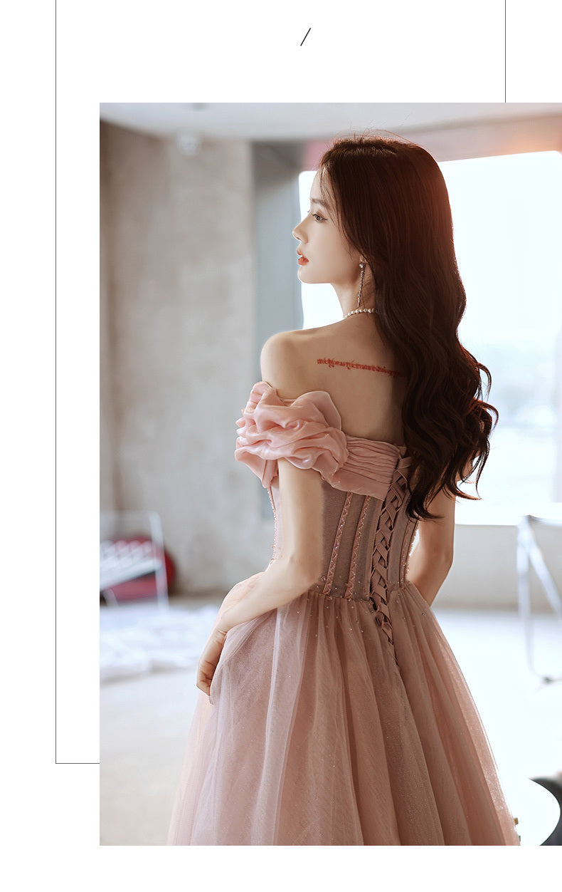 One Shoulder Evening Dress Pink Noble Dress