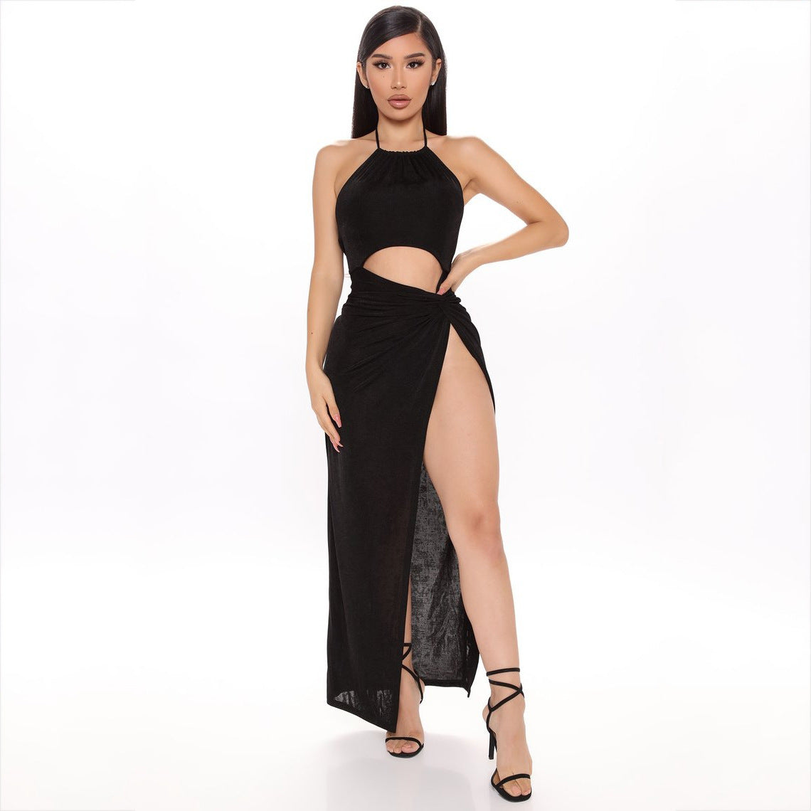 Women's Sexy Fashion Halter Neck Cutout Lace-Up Long Skirt