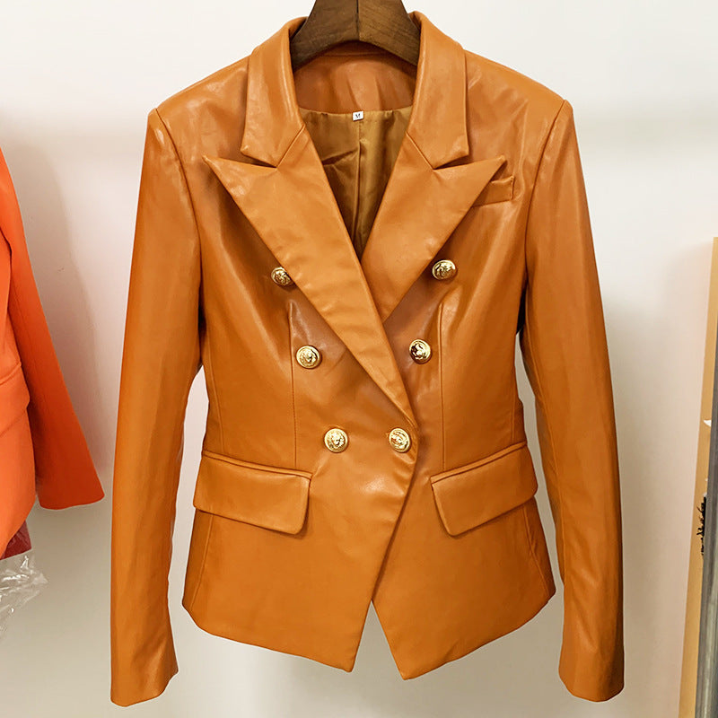 Ladies Suit Brown Leather Jacket