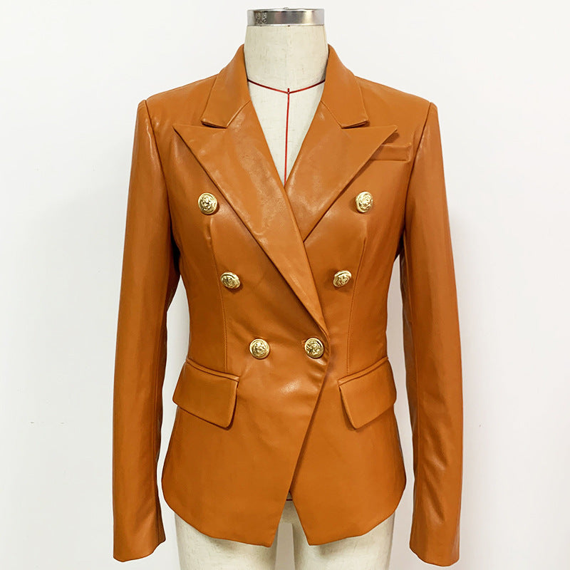 Ladies Suit Brown Leather Jacket