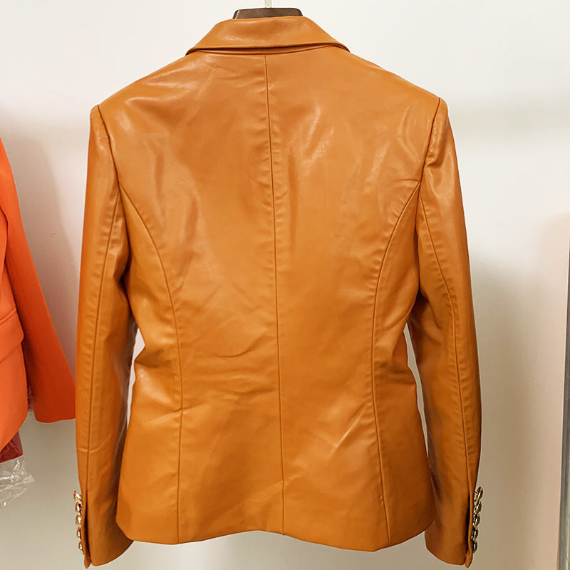 Ladies Suit Brown Leather Jacket