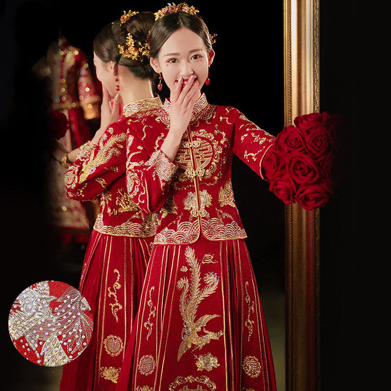 Bridal Slimming Toast Dress Plus Size Chinese Wedding Dress Formal Attire  Horse Face Skirt