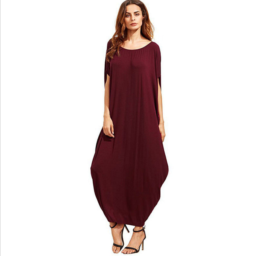 Loose Dress Cross-border Aliexpress Amazon Wish Explosion Solid Color Pleated Long Skirt