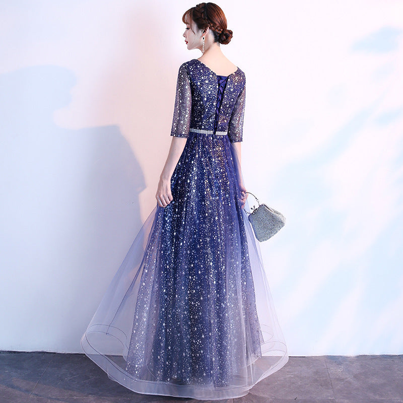 Starry Sky Evening Dress Female Summer New Temperament Long Model Host Banquet Anniversary Chorus Performance Dress