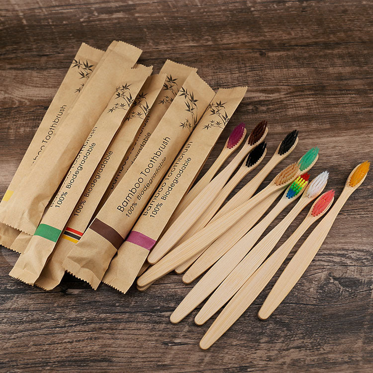 10Pcs Colorful Bamboo Toothbrush Set - Soft Bristle - Mallora Shop