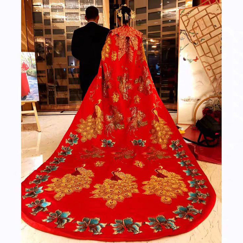 Ancient Xiuhe Dress Tailing Big Cloak Wind Chinese Wedding Dress Women