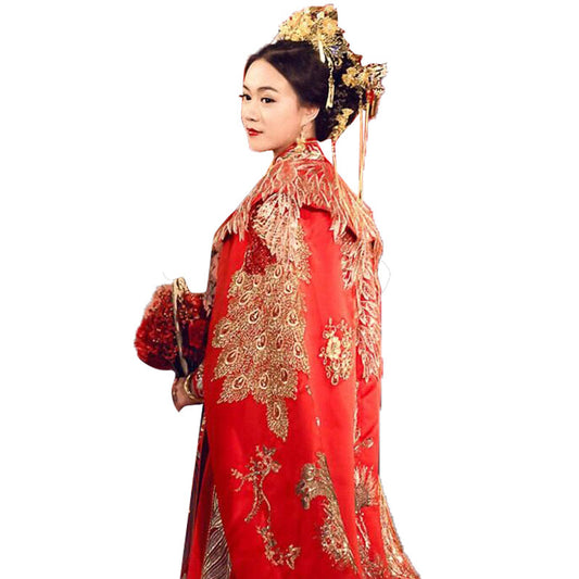 Ancient Xiuhe Dress Tailing Big Cloak Wind Chinese Wedding Dress Women