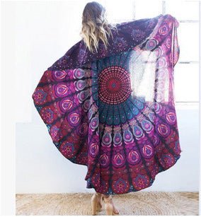 European And American Syle Round Printed Beach Towel Sunscreen Shawl Smmer Square Scarf Wish Scarf