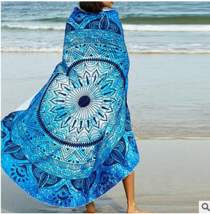 European And American Syle Round Printed Beach Towel Sunscreen Shawl Smmer Square Scarf Wish Scarf