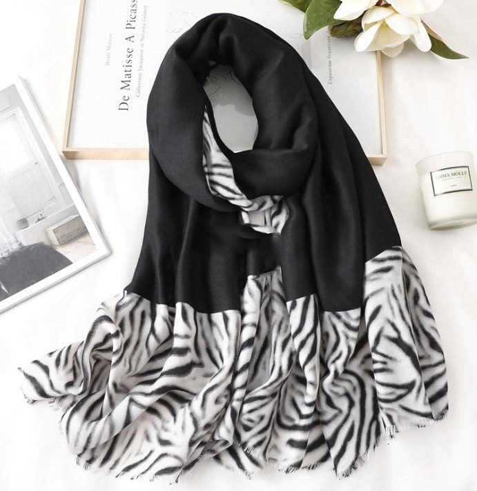 Men's And Women's Cotton Scarf Casual Leopard Print Long Gauze Scarf