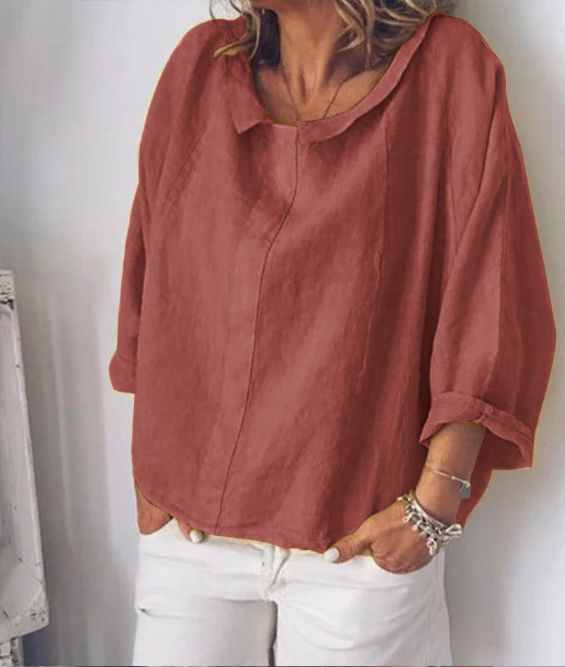 Mode ZANZEA Frauen Revers Hals Bluse Herbst Langarm Shirt Casual Solide Blusas Femme Baumwolle Leinen Tops Arbeit Chemise Robe