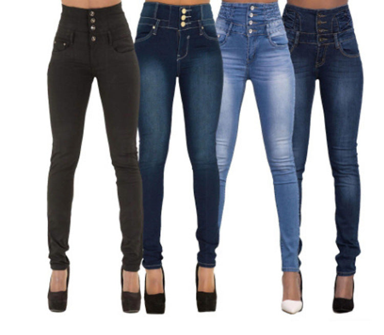 Jeans elastici a vita alta alla moda da donna a matita