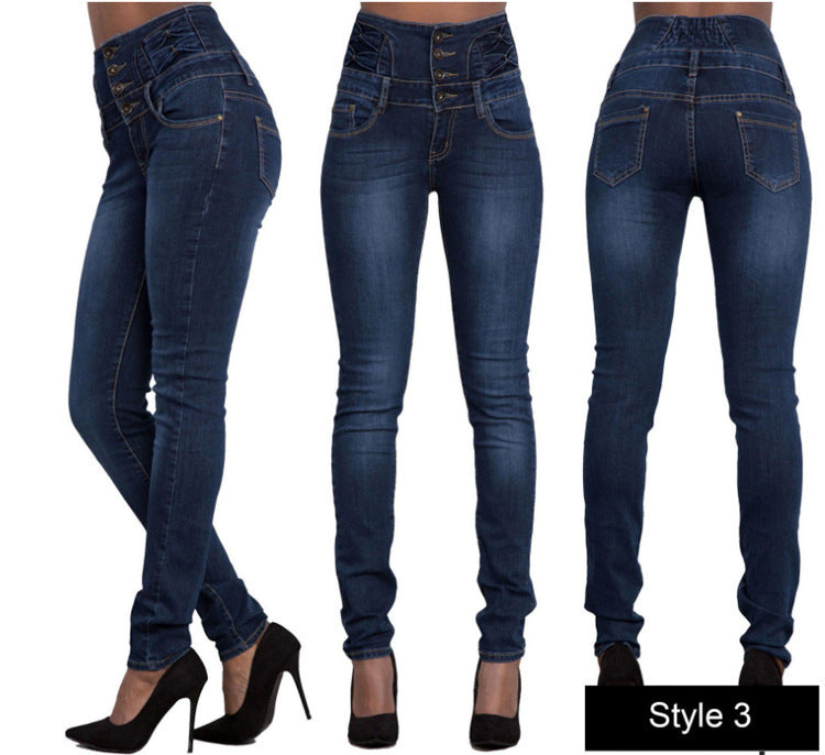 Jeans elastici a vita alta alla moda da donna a matita