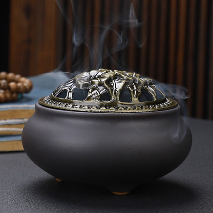 Copper Lid Ceramic Incense Burner Buddha