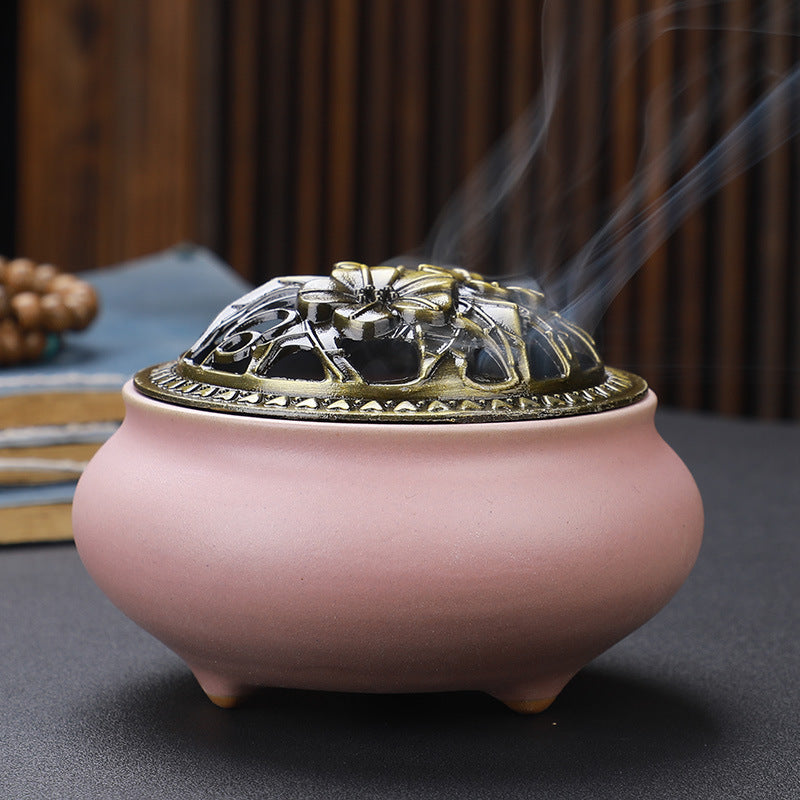 Copper Lid Ceramic Incense Burner Buddha