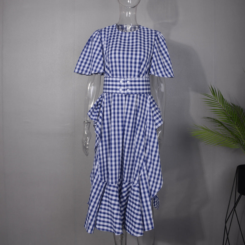 Dress Female Summer New Long Skirt And Ruffled Plaid