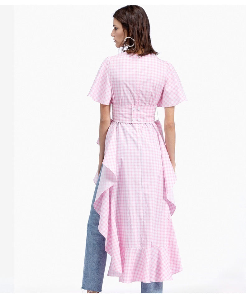 Dress Female Summer New Long Skirt And Ruffled Plaid