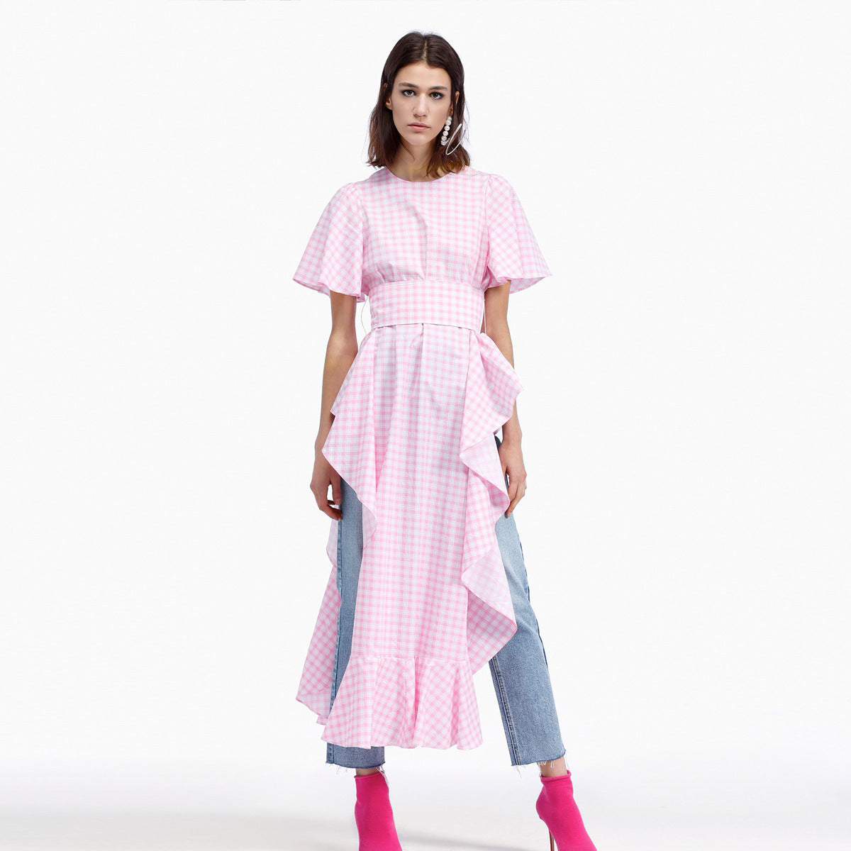 Dress Female Summer New Long Skirt And Ruffled Plaid