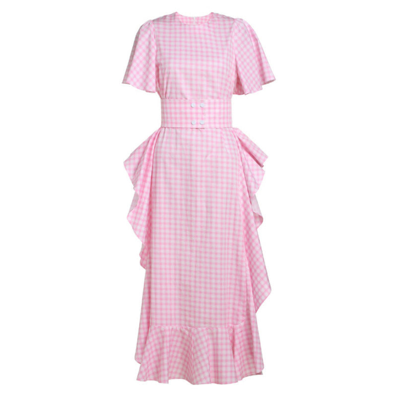 Dress Female Summer New Long Skirt And Ruffled Plaid