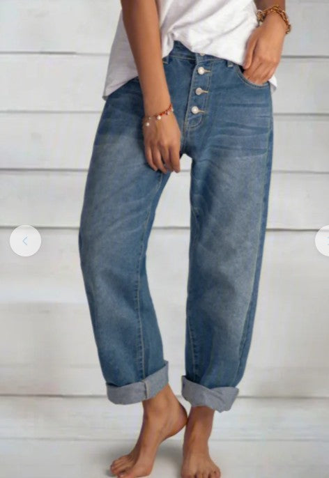 Fashion Casual Jeans Beaded Straight-leg Pants