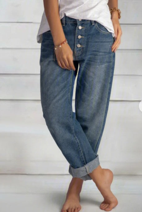 Jeans casual alla moda con perline e pantaloni a gamba dritta