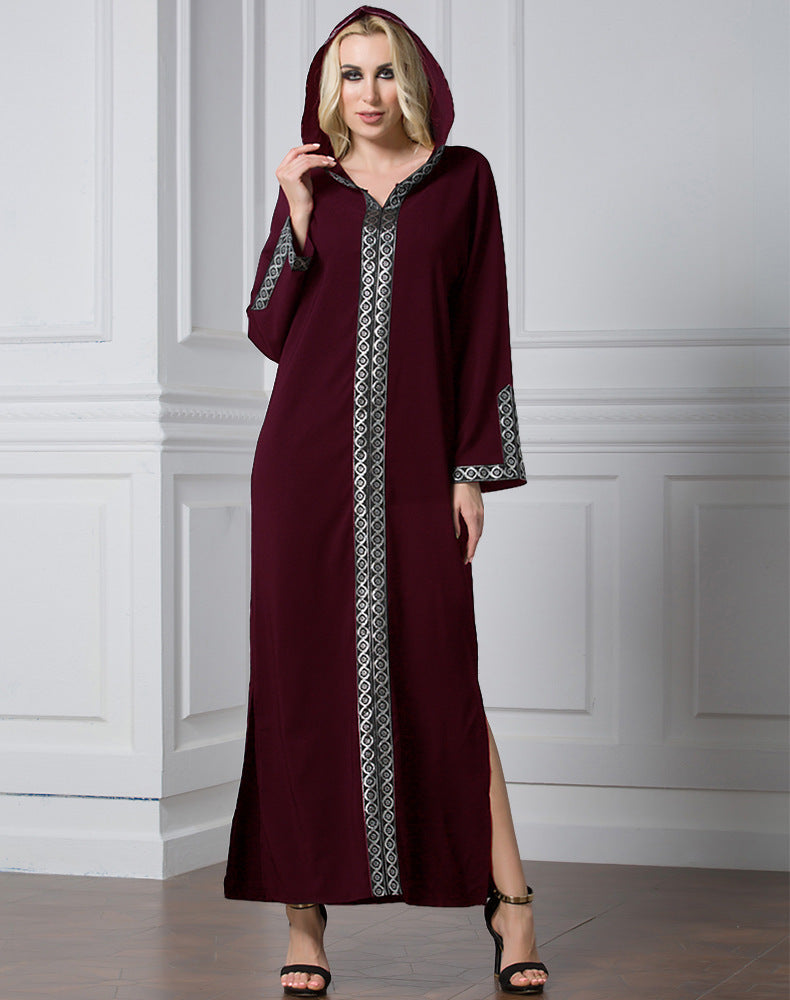 Arabian Dress Turkey Muslim Side Slit Hooded Long Dress, Worship Fashion Robe