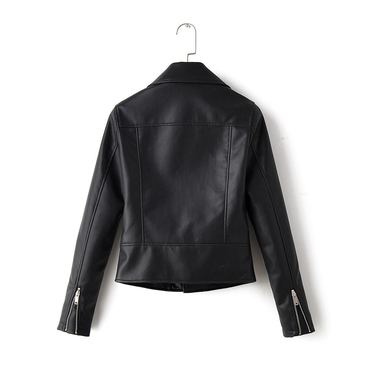 Ladies Lapel Diagonal Zipper Motorcycle Leather PU Jacket