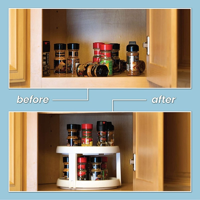 Two Level Storage Turntable - Multi Level Rotary Kitchen Spice Manager