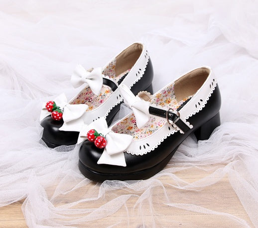 Lolita lolita strawberry bell round head thick with bow women's shoes