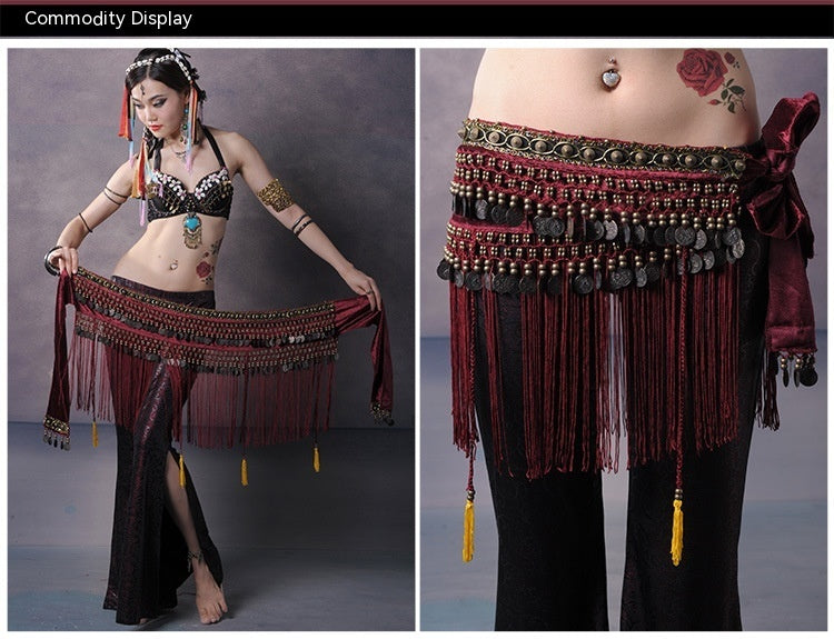 Belly Dance Waist Scarf Performance Tassel Hip Scarf Ethnic Tribe Dance Costume Belly Dance Waist Chain