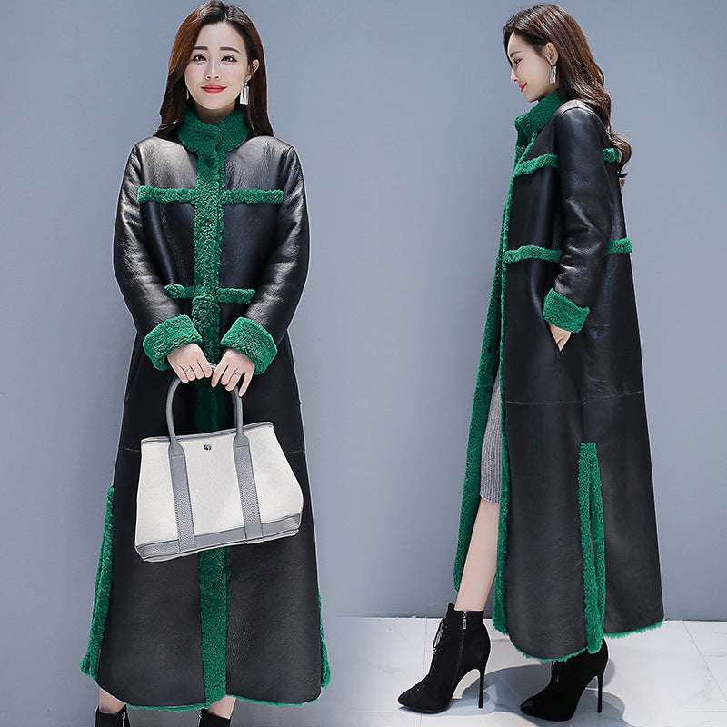 Fleece-lined Thick Lamb Wool Coat For Women Long Cotton Jacket