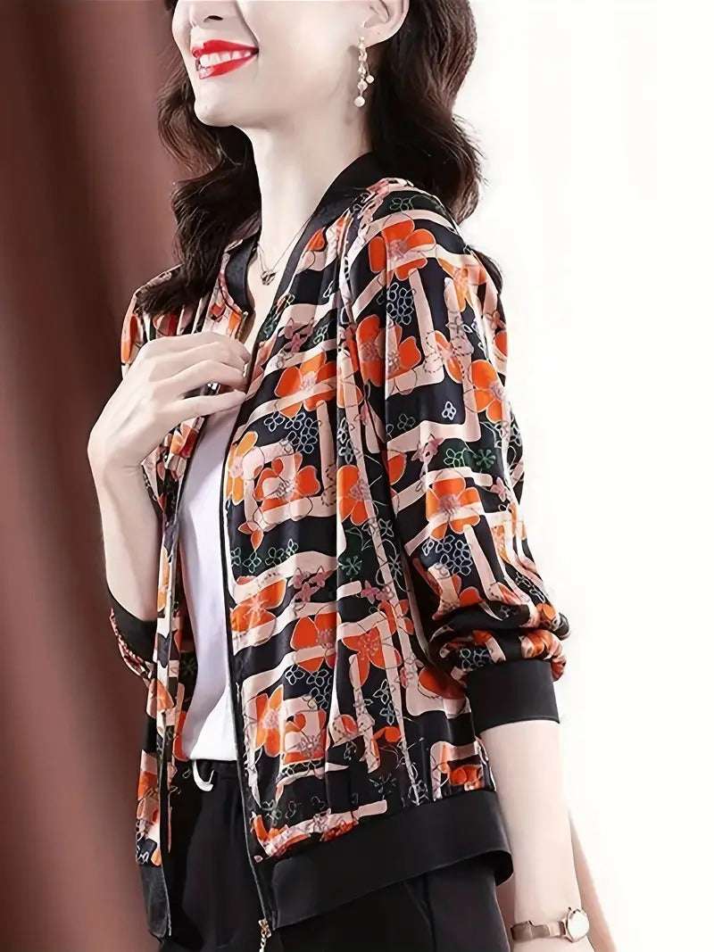 Zipper Jacket Small Thin Long-sleeved Top Colorful Printing