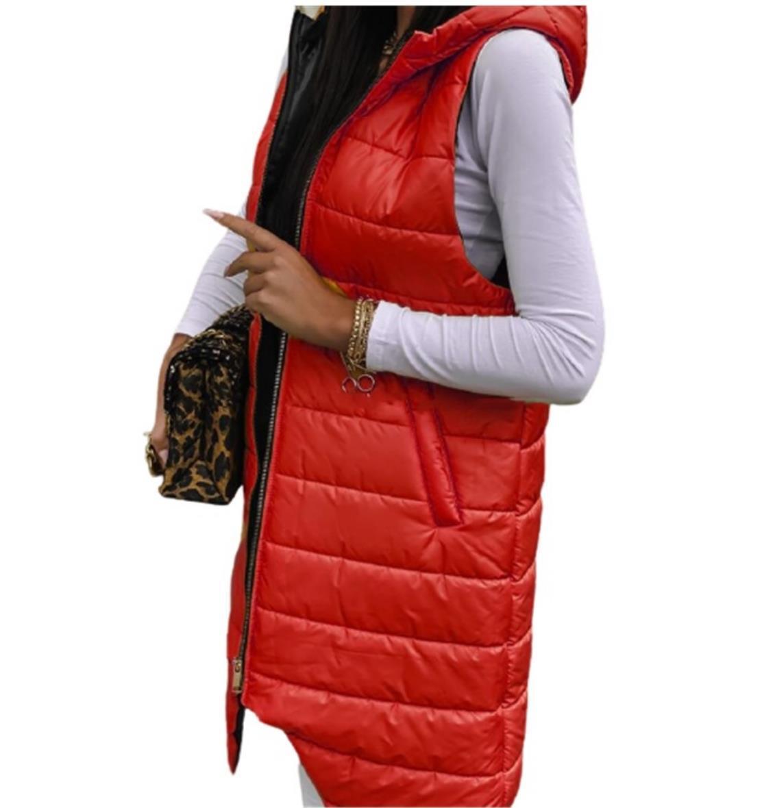 Cardigan Hooded Vest Single-breasted Sleeveless Pocket Mid-length Jacket