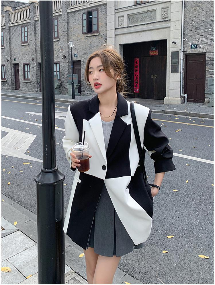 Women Color Matching Loose Blazer Jacket