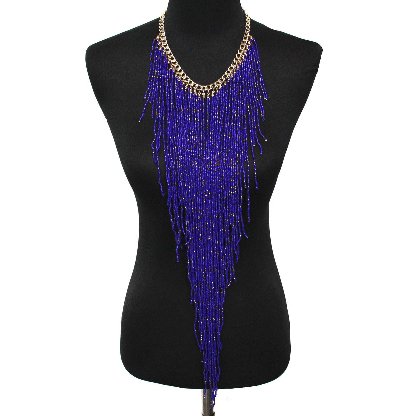 Ethnic Style Long Rice Bead Tassel Necklace Bohemia Exaggerated Performance Necklace Earring Set