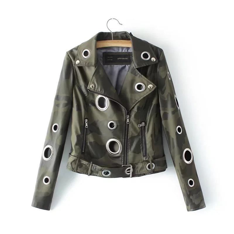 Hollow loop leather motorcycle biker jacket