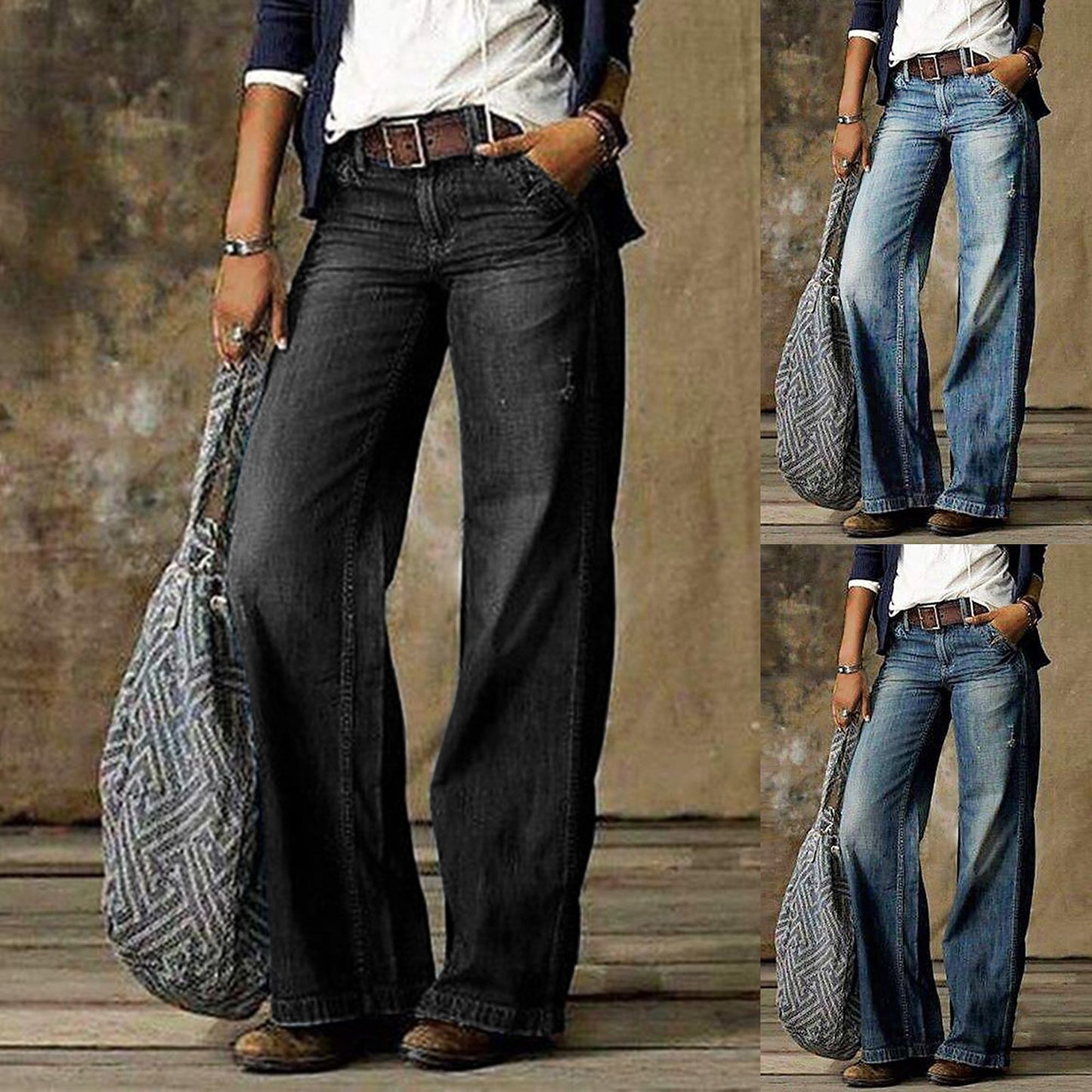 Jeans a gamba dritta alla moda casual tascabile