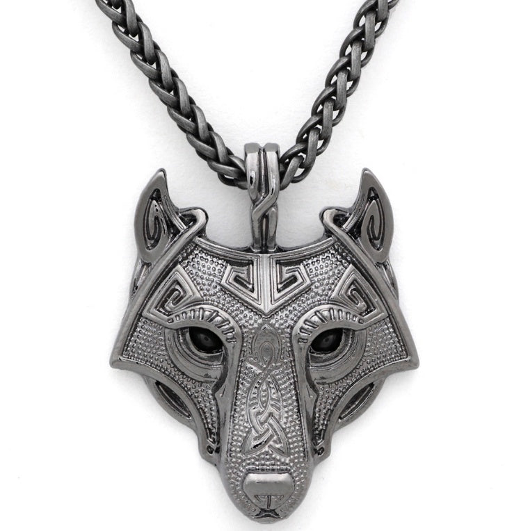 Viking Wolf Head Amulet Pendant Necklace