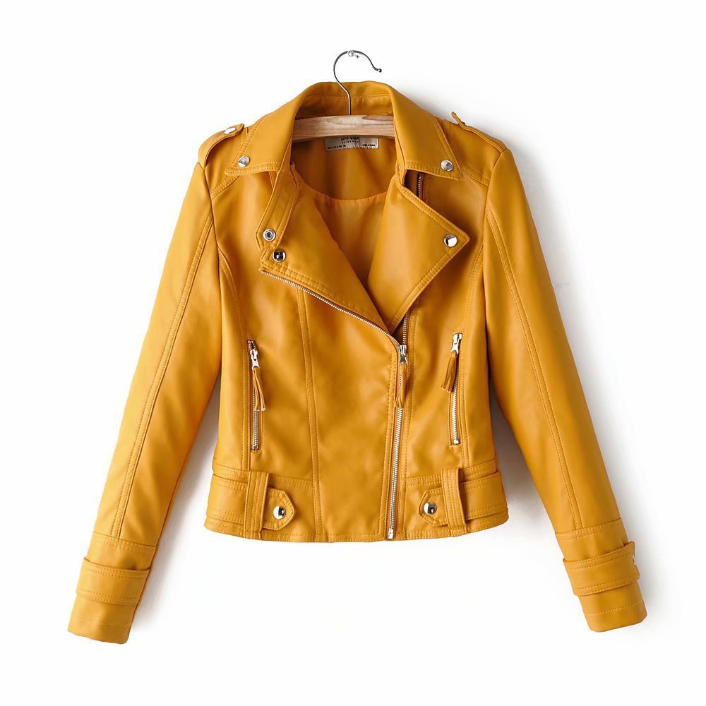 Short PU motorcycle leather jacket