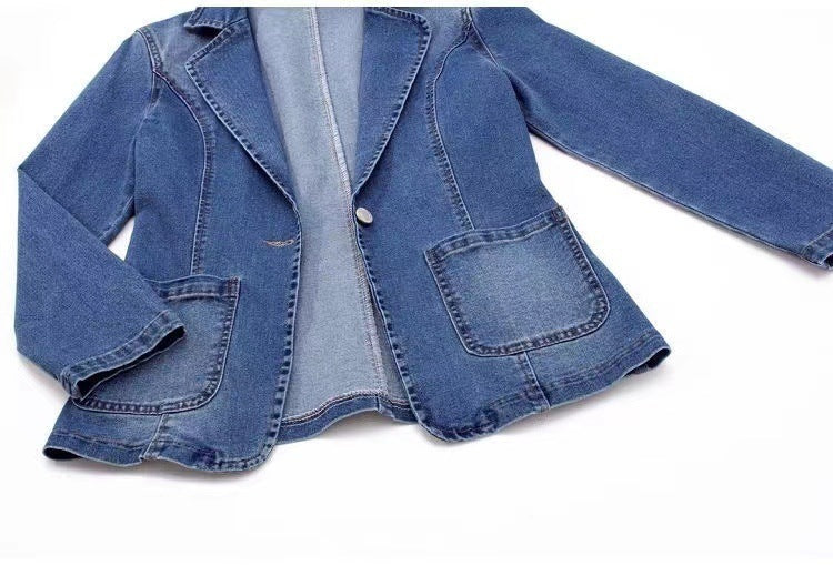 Women Slim One Button Denim Jacket