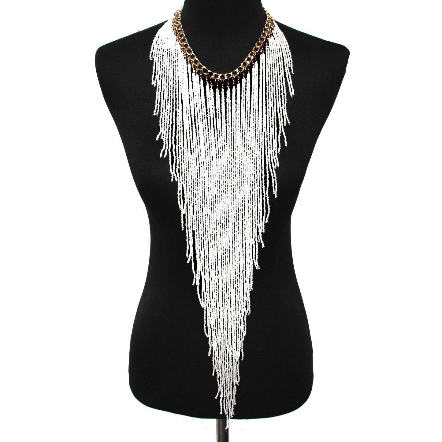 Ethnic Style Long Rice Bead Tassel Necklace Bohemia Exaggerated Performance Necklace Earring Set