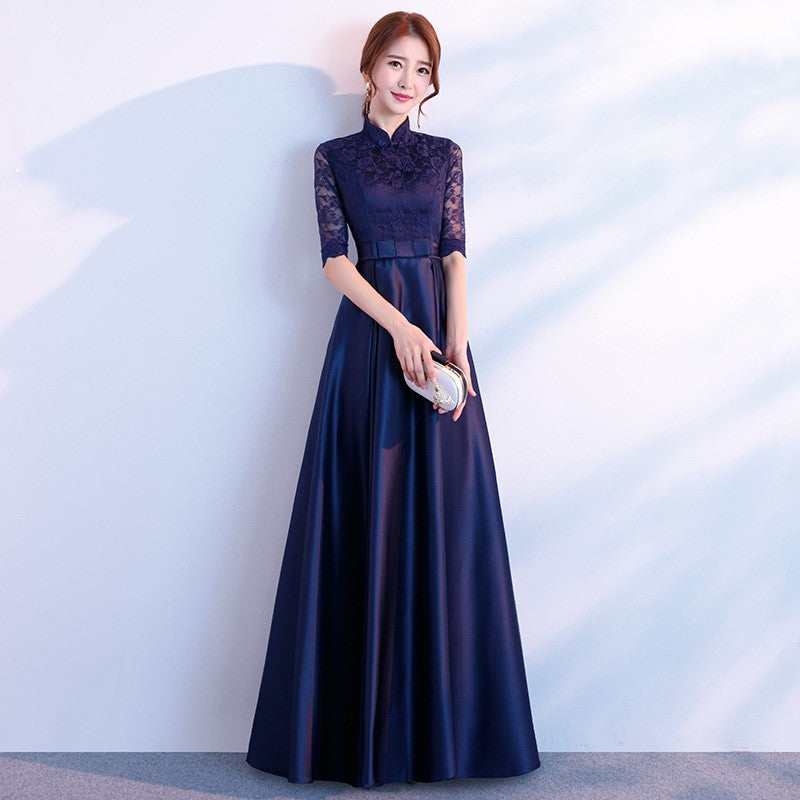 The End Elegant Long Sleeve Thin Company Annual Meeting Black Dress Dress Long Section