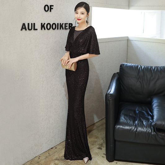 Dark green evening dress female annual party temperament