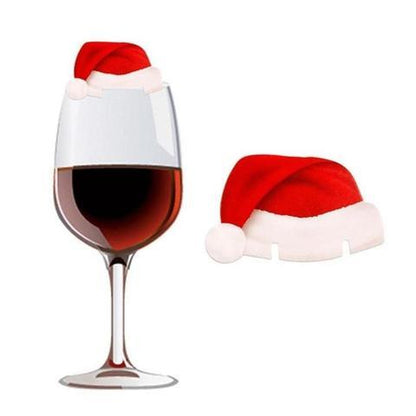 10Pcs Red Christmas Hat Wine Cup Decorations