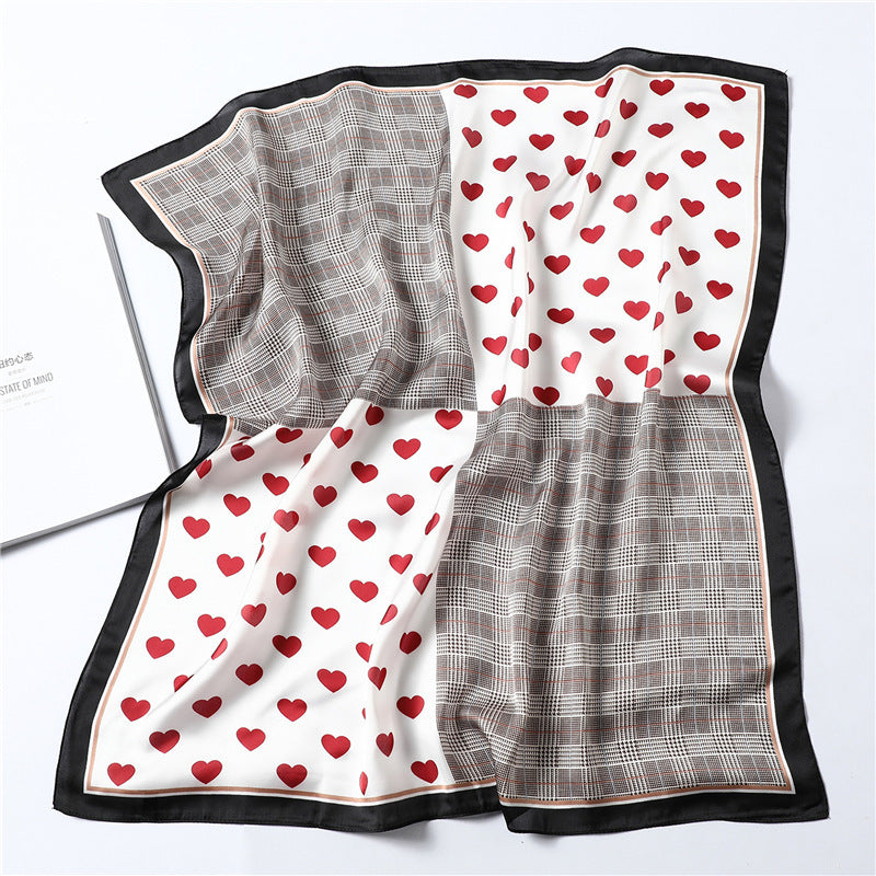 Ladies heart-shaped plaid silk scarf