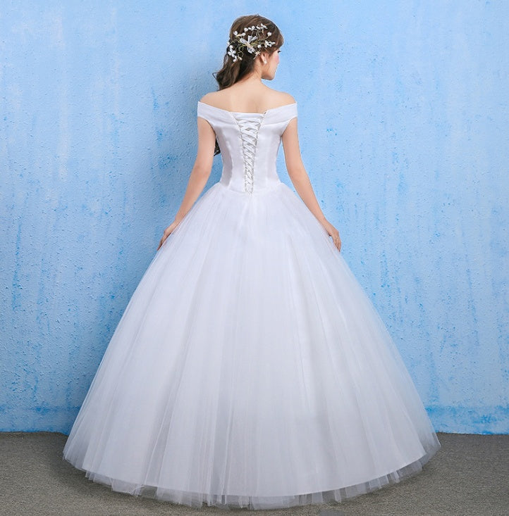 Wedding dress new bride married Korean style Qi thin one word shoulder wedding tail shoulder spring and summer models